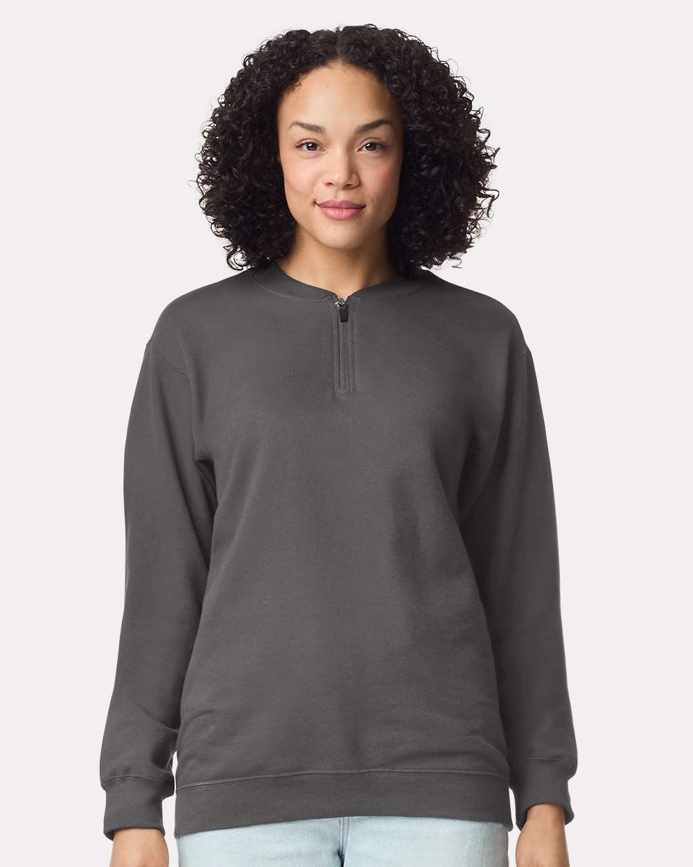 Unisex Softstyle® Midweight 1/4 Zip Sweatshirt - OnModelFront - B02660493 - Charcoal