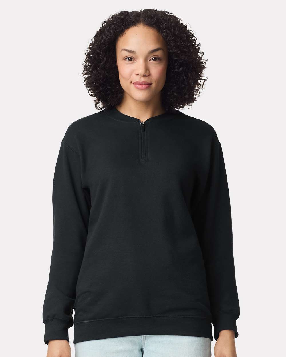 Unisex Softstyle® Midweight 1/4 Zip Sweatshirt - OnModelFront - B02660503 - Black