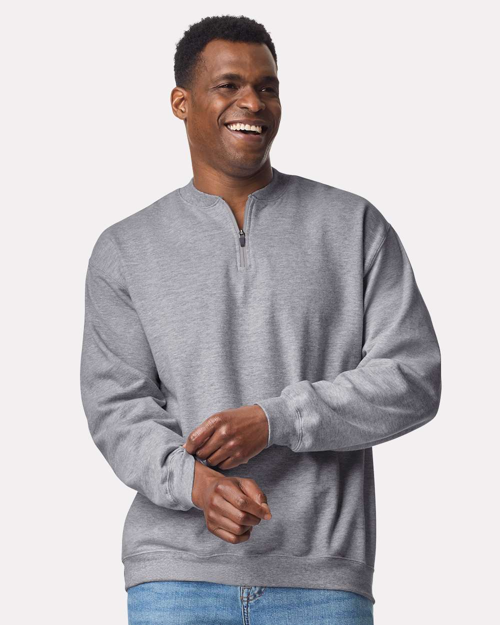 Unisex Softstyle® Midweight 1/4 Zip Sweatshirt - OnModelFront - B02660583 - Sport Grey