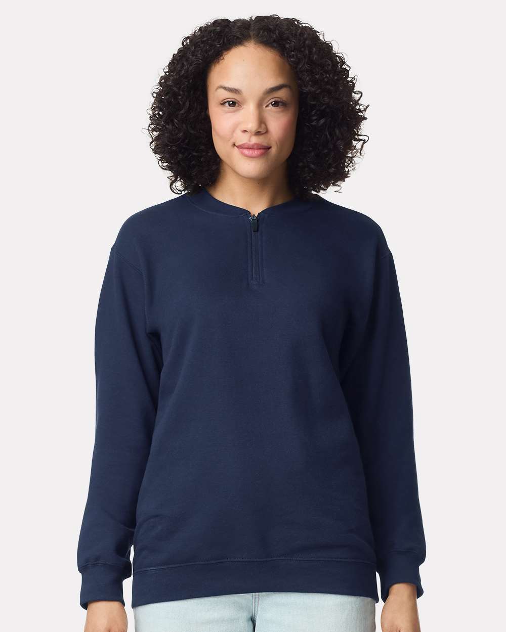 Unisex Softstyle® Midweight 1/4 Zip Sweatshirt - OnModelFront - B02660653 - Navy