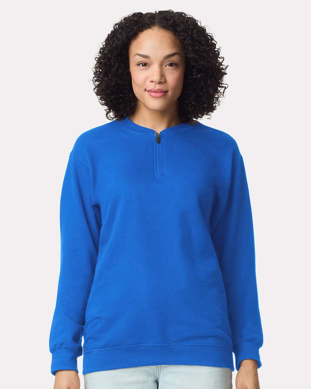 Unisex Softstyle® Midweight 1/4 Zip Sweatshirt - OnModelFront - B02660753 - Royal