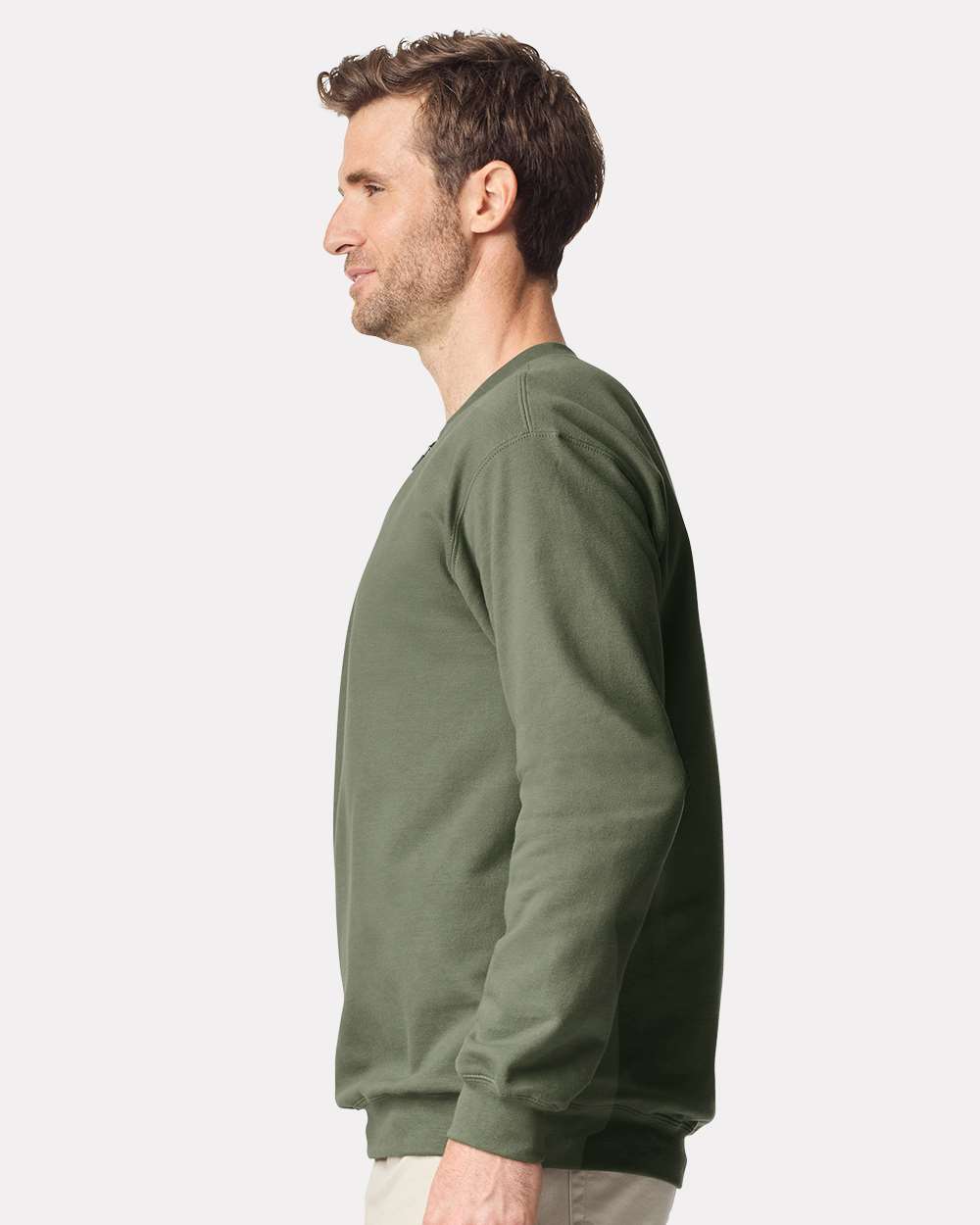 Unisex Softstyle® Midweight 1/4 Zip Sweatshirt - OnModelSide - B02660063 - Military Green