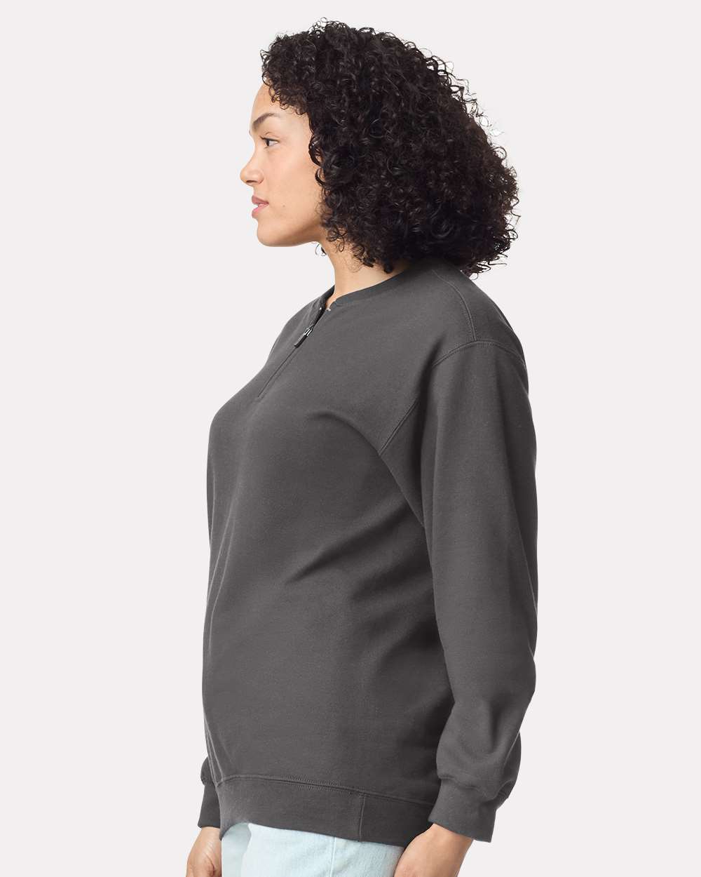 Unisex Softstyle® Midweight 1/4 Zip Sweatshirt - OnModelSide - B02660493 - Charcoal