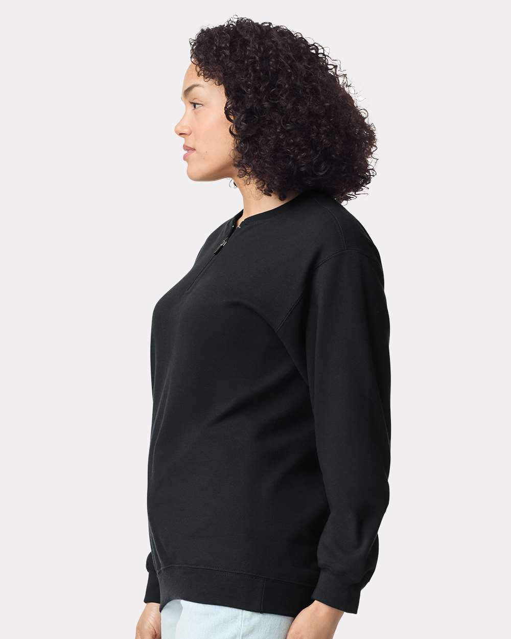 Unisex Softstyle® Midweight 1/4 Zip Sweatshirt - OnModelSide - B02660503 - Black