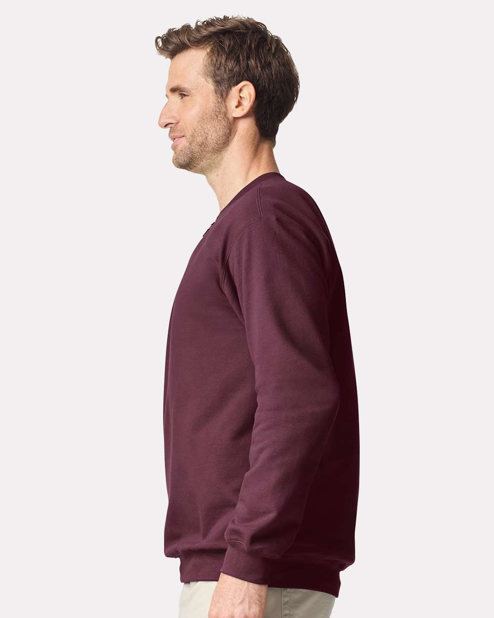 Unisex Softstyle® Midweight 1/4 Zip Sweatshirt - OnModelSide - B02660533 - Maroon