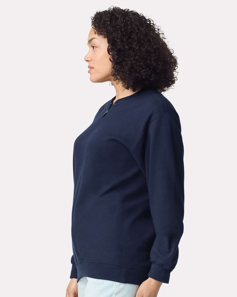 Unisex Softstyle® Midweight 1/4 Zip Sweatshirt - OnModelSide - B02660653 - Navy