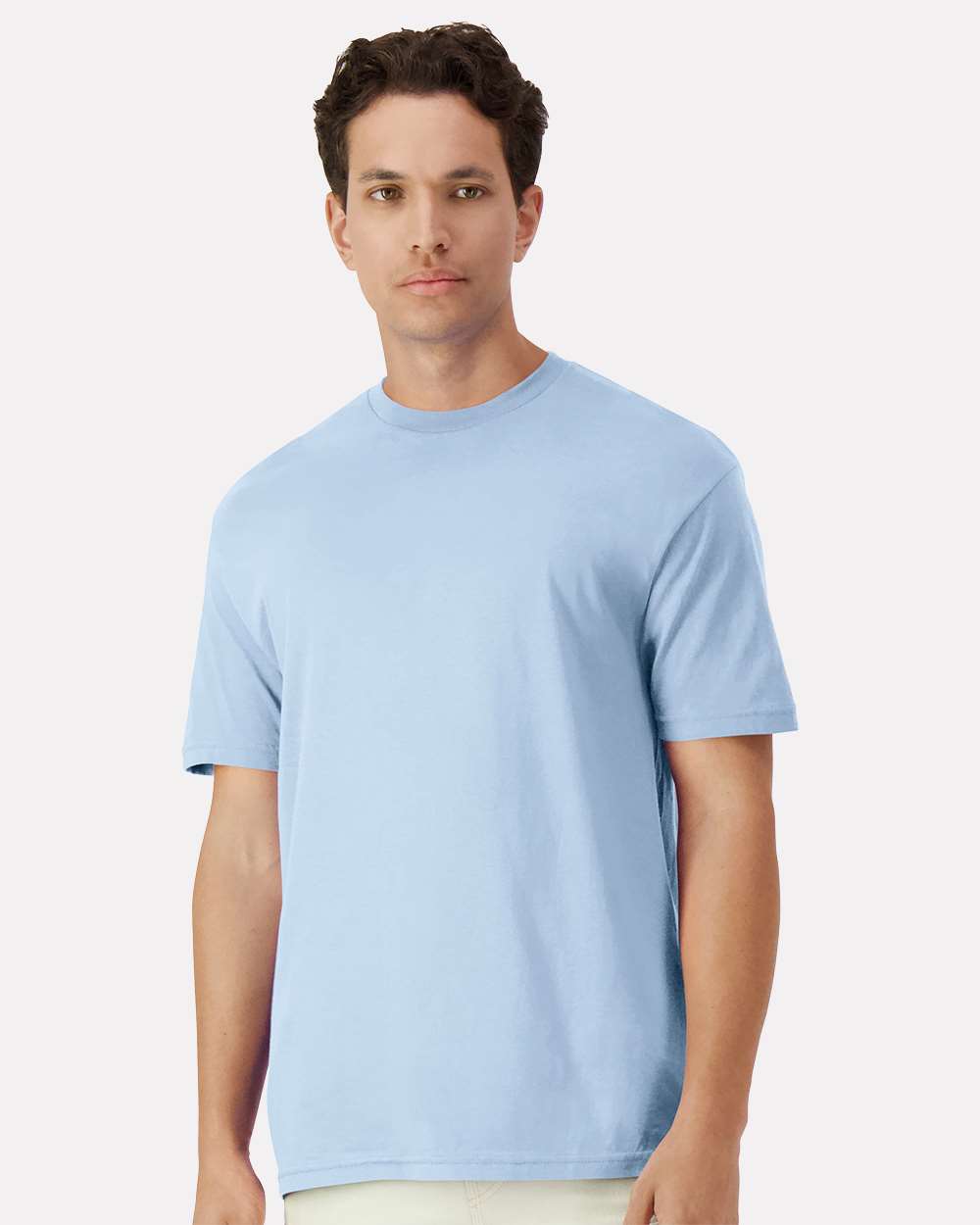 Unisex Light Cotton T-Shirt - OnModelFront - B02860252 - Light Blue
