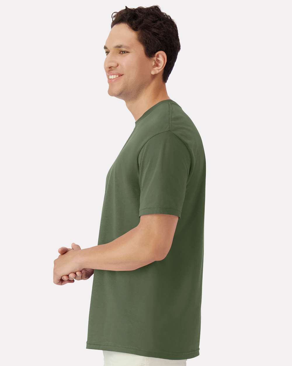 Unisex Light Cotton T-Shirt - OnModelSide - B02860322 - Military Green