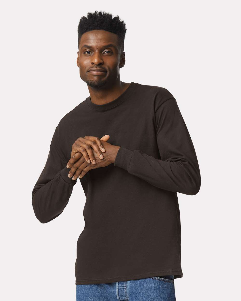Ultra Cotton® Long Sleeve T-Shirt - OnModelFront - B06060053 - Dark Chocolate