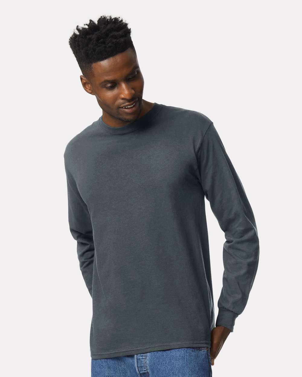 Ultra Cotton® Long Sleeve T-Shirt - OnModelFront - B06060073 - Dark Heather