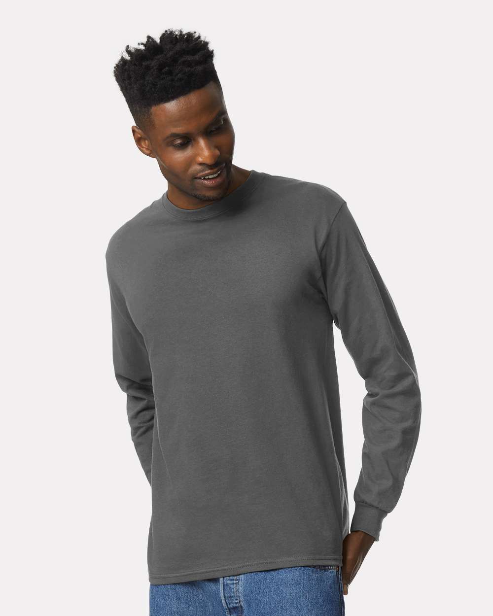 Ultra Cotton® Long Sleeve T-Shirt - OnModelFront - B06060093 - Charcoal