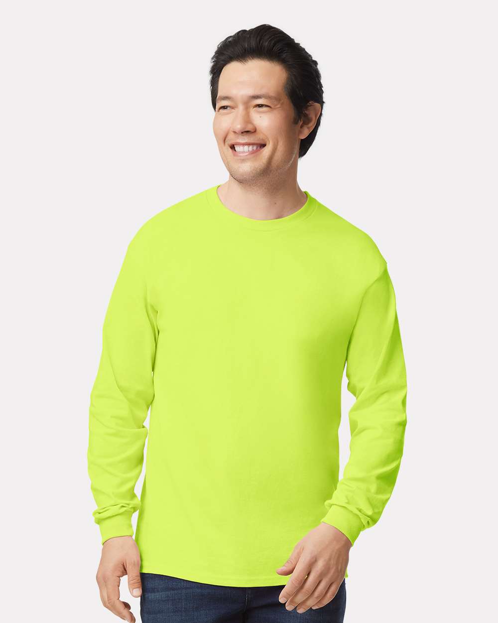 Ultra Cotton® Long Sleeve T-Shirt - OnModelFront - B06060163 - Safety Green