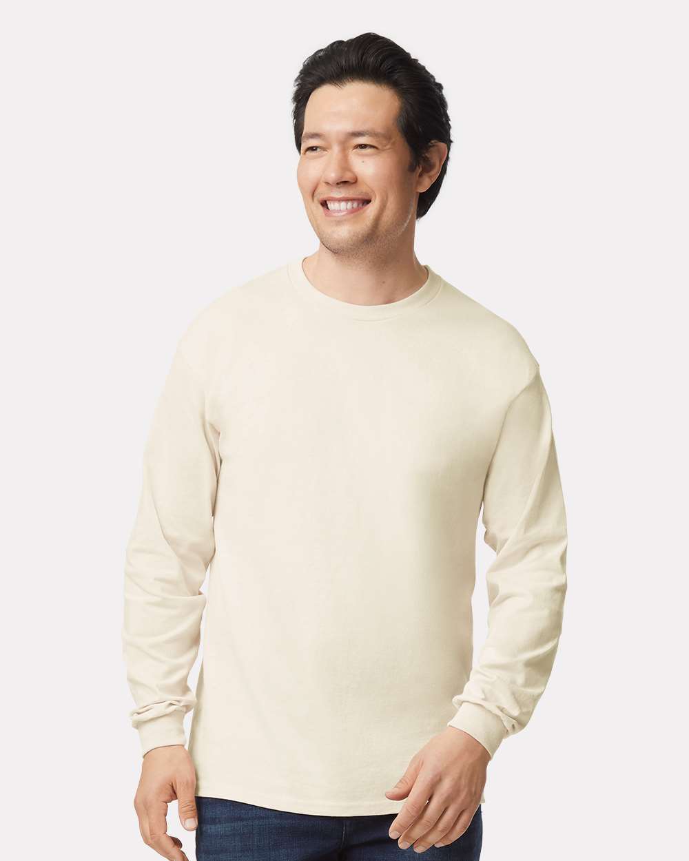 Ultra Cotton® Long Sleeve T-Shirt - OnModelFront - B06060243 - Natural