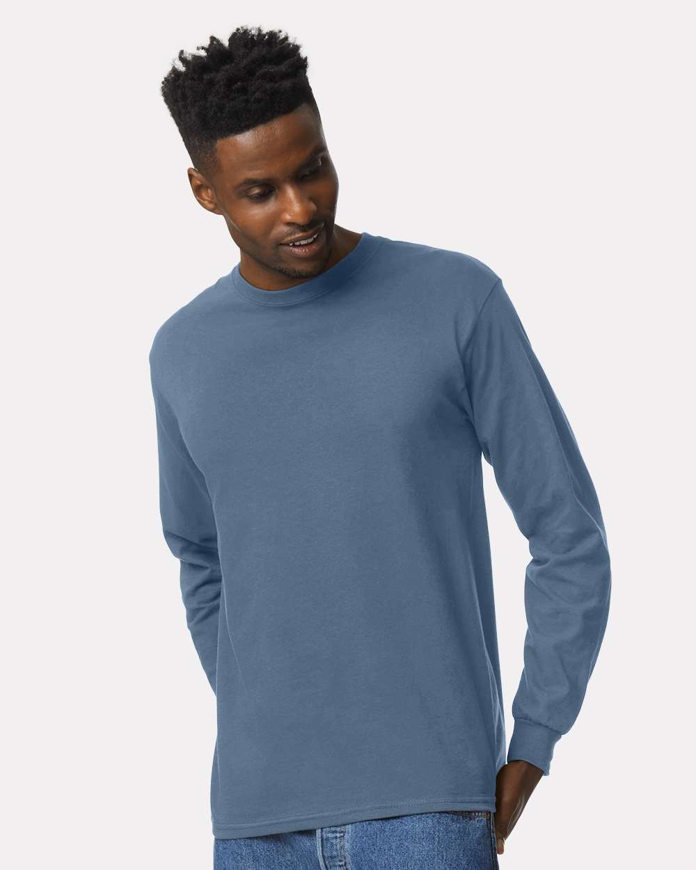 Ultra Cotton® Long Sleeve T-Shirt - OnModelFront - B06060683 - Indigo Blue