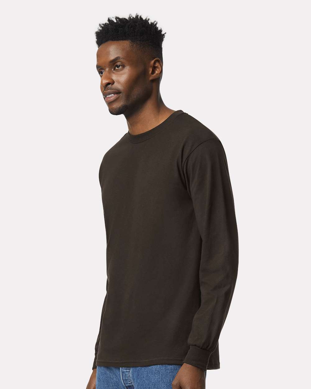 Ultra Cotton® Long Sleeve T-Shirt - OnModelSide - B06060053 - Dark Chocolate