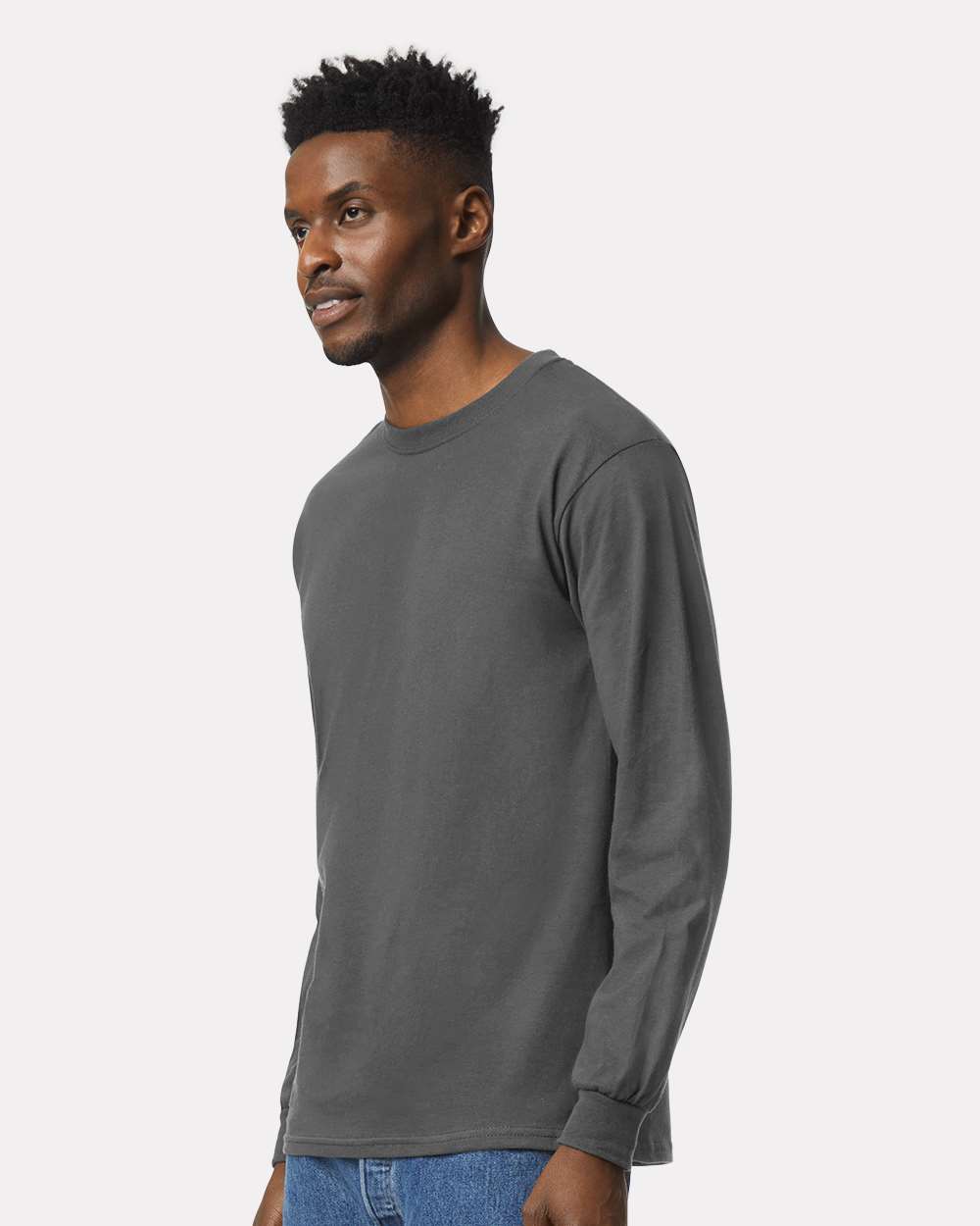 Ultra Cotton® Long Sleeve T-Shirt - OnModelSide - B06060093 - Charcoal