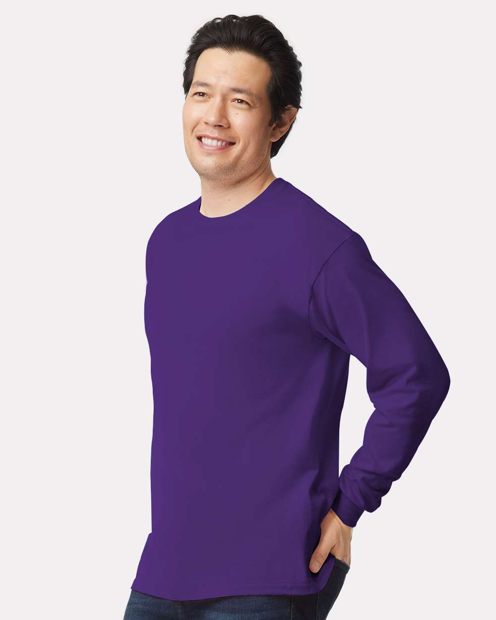 Ultra Cotton® Long Sleeve T-Shirt - OnModelSide - B06060673 - Purple