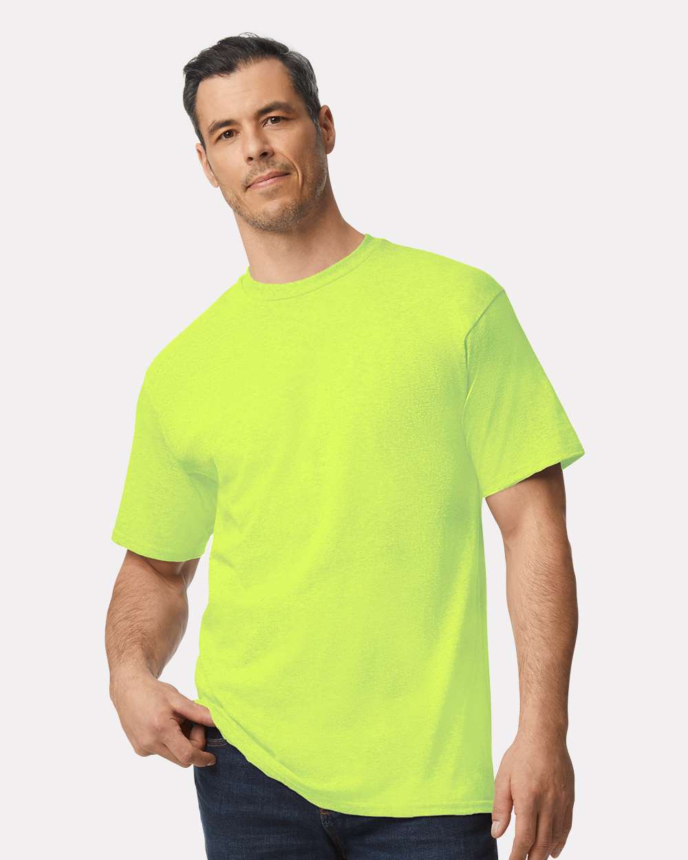 Men's Tall Ultra Cotton® T-Shirt - OnModelFront - B06660165 - Safety Green