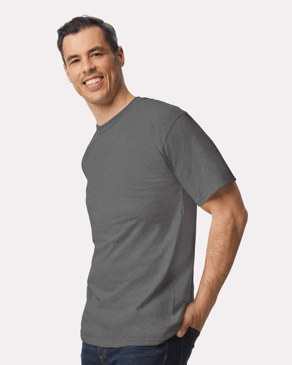 Men's Tall Ultra Cotton® T-Shirt - OnModelSide - B06660095 - Charcoal