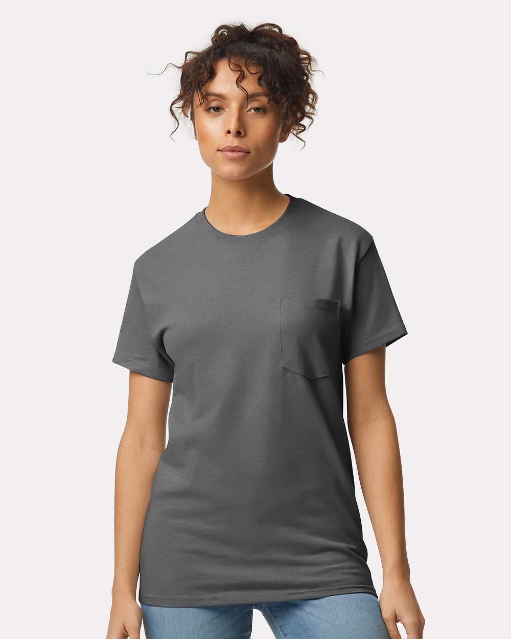 Unisex Ultra Cotton® Pocket T-Shirt - OnModelFront - B07060093 - Charcoal