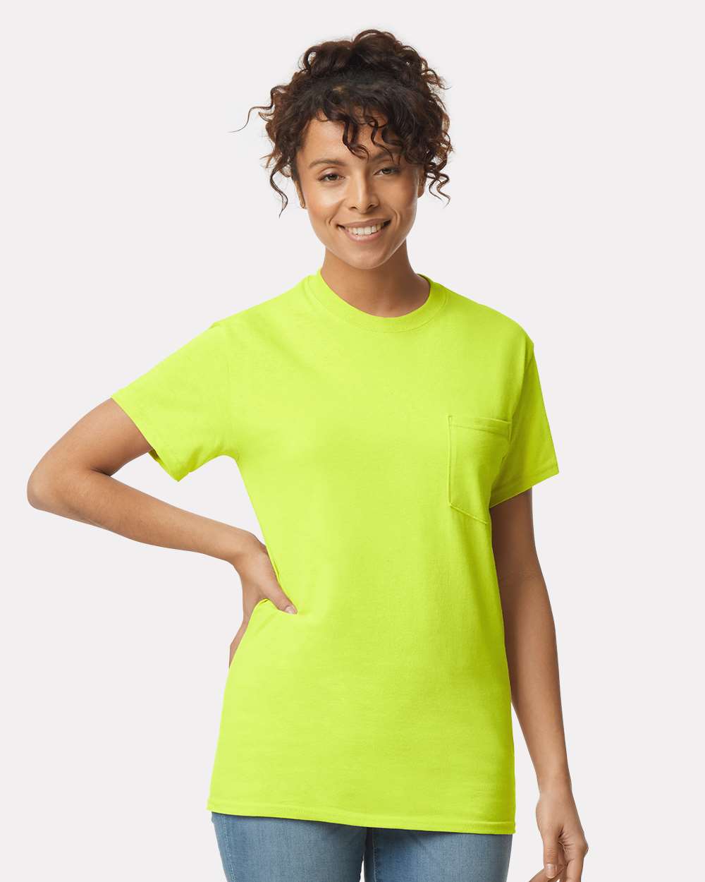 Unisex Ultra Cotton® Pocket T-Shirt - OnModelFront - B07060163 - Safety Green