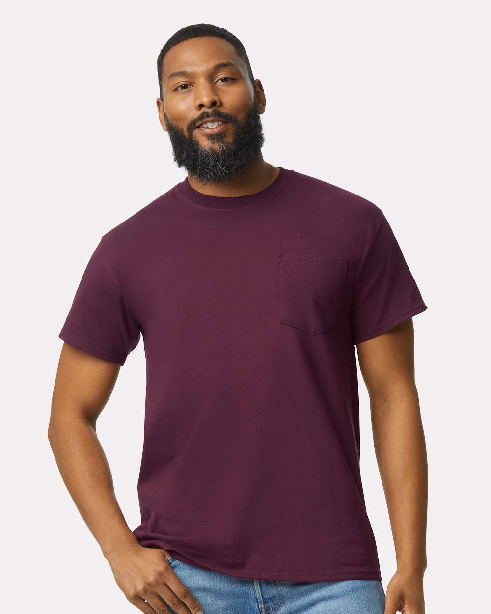 Unisex Ultra Cotton® Pocket T-Shirt - OnModelFront - B07060533 - Maroon