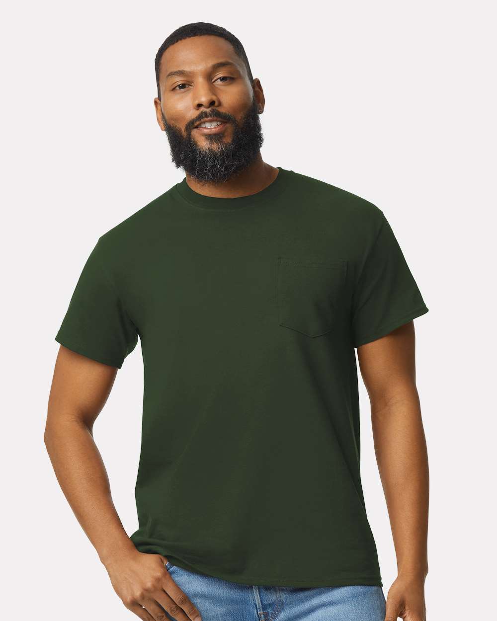 Unisex Ultra Cotton® Pocket T-Shirt - OnModelFront - B07060543 - Forest Green