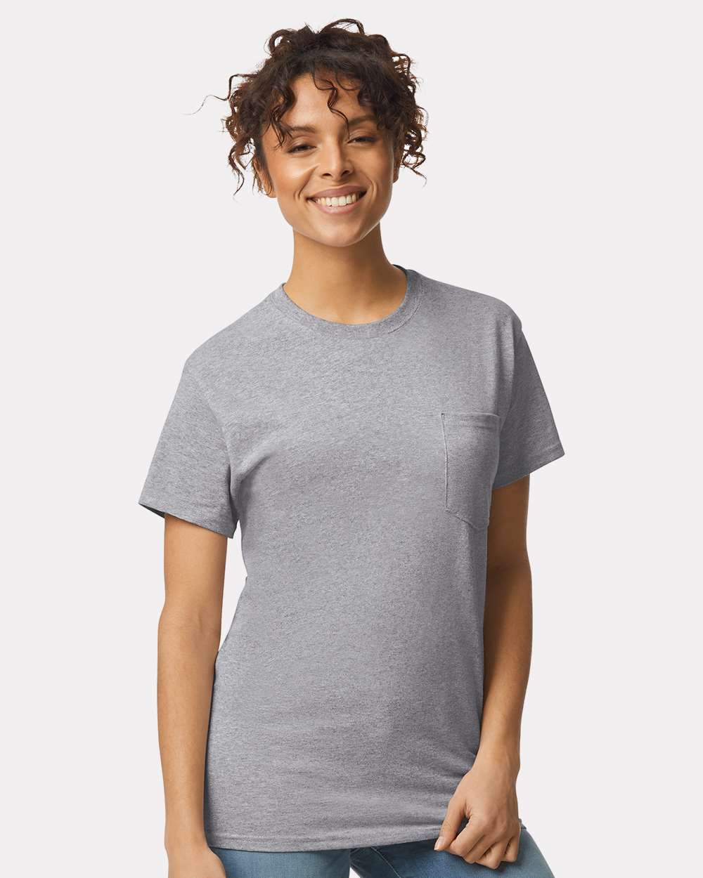Unisex Ultra Cotton® Pocket T-Shirt - OnModelFront - B07060583 - Sport Grey