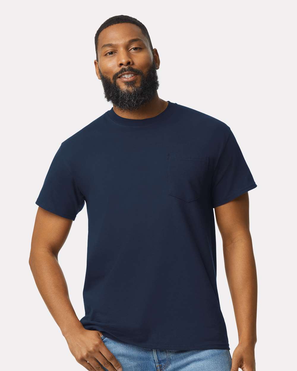 Unisex Ultra Cotton® Pocket T-Shirt - OnModelFront - B07060653 - Navy