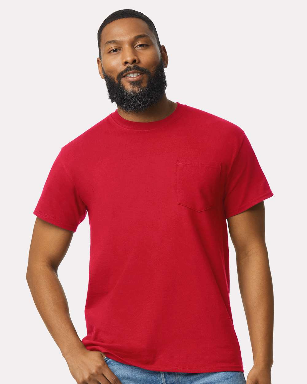 Unisex Ultra Cotton® Pocket T-Shirt - OnModelFront - B07060703 - Red