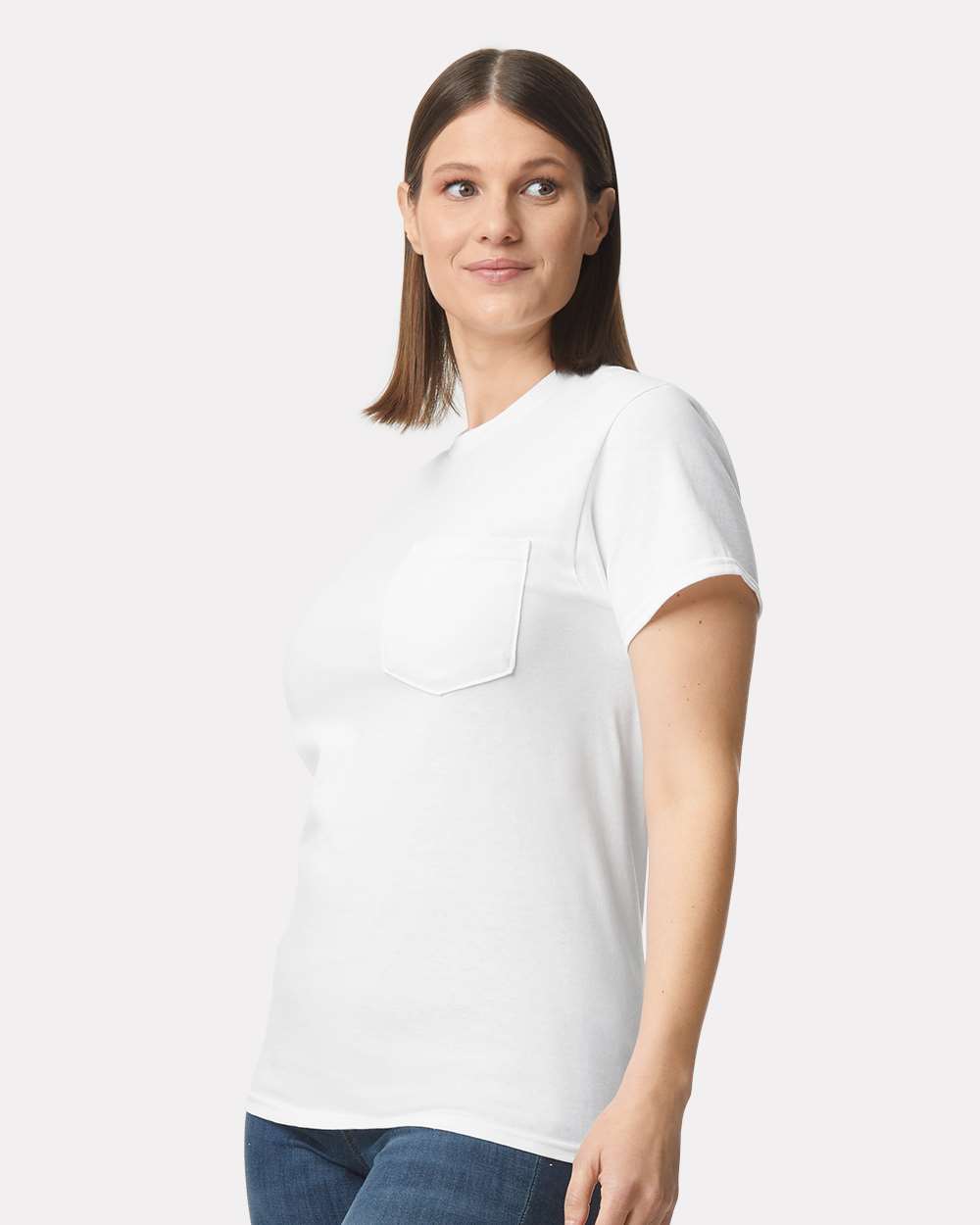 Unisex Ultra Cotton® Pocket T-Shirt - OnModelSide - B07060003 - White