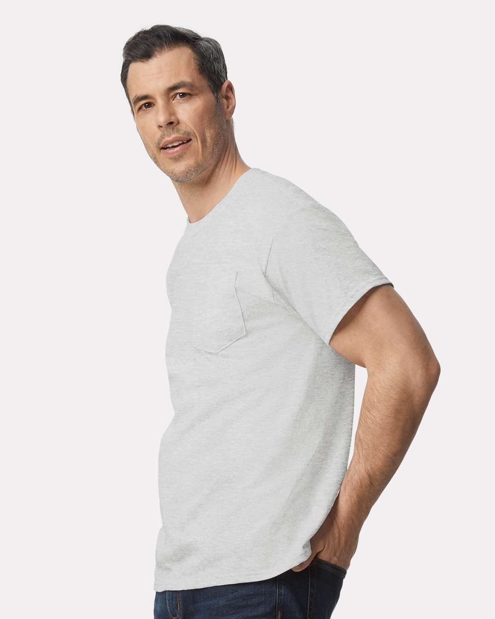 Unisex Ultra Cotton® Pocket T-Shirt - OnModelSide - B07060023 - Ash