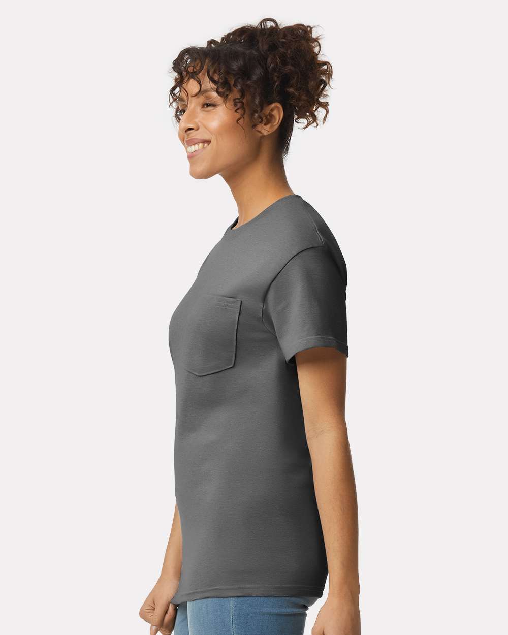 Unisex Ultra Cotton® Pocket T-Shirt - OnModelSide - B07060093 - Charcoal