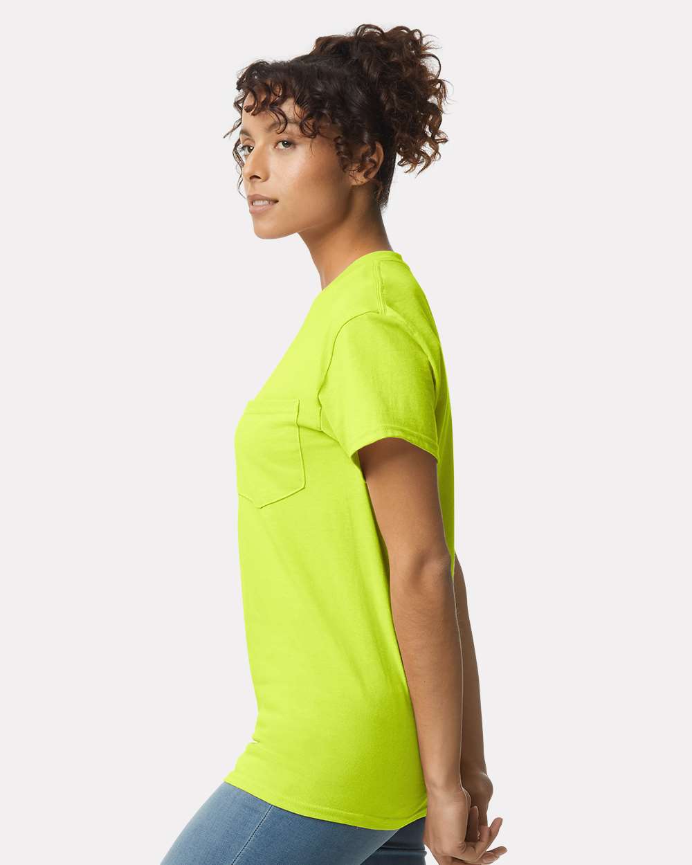 Unisex Ultra Cotton® Pocket T-Shirt - OnModelSide - B07060163 - Safety Green