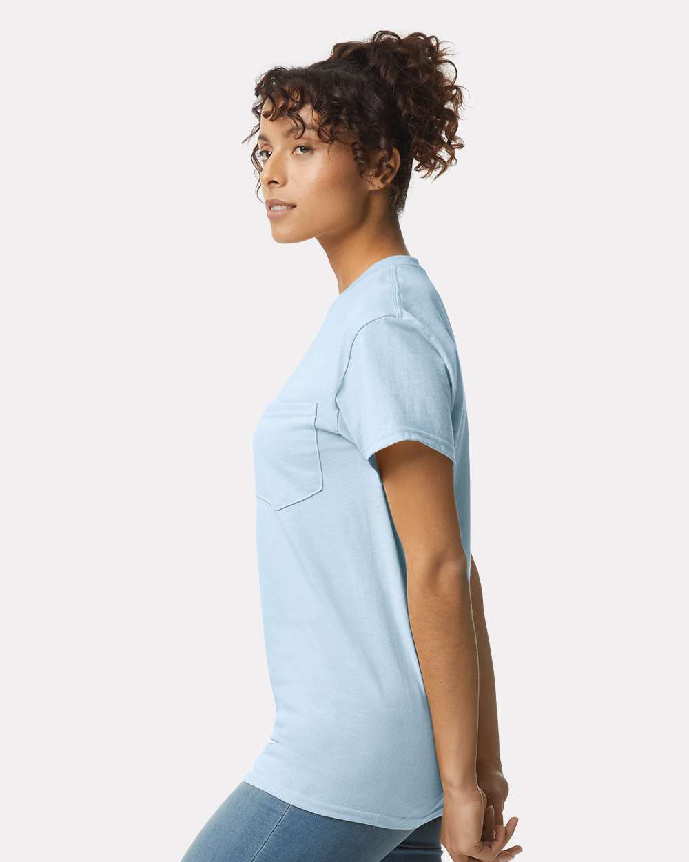 Unisex Ultra Cotton® Pocket T-Shirt - OnModelSide - B07060253 - Light Blue