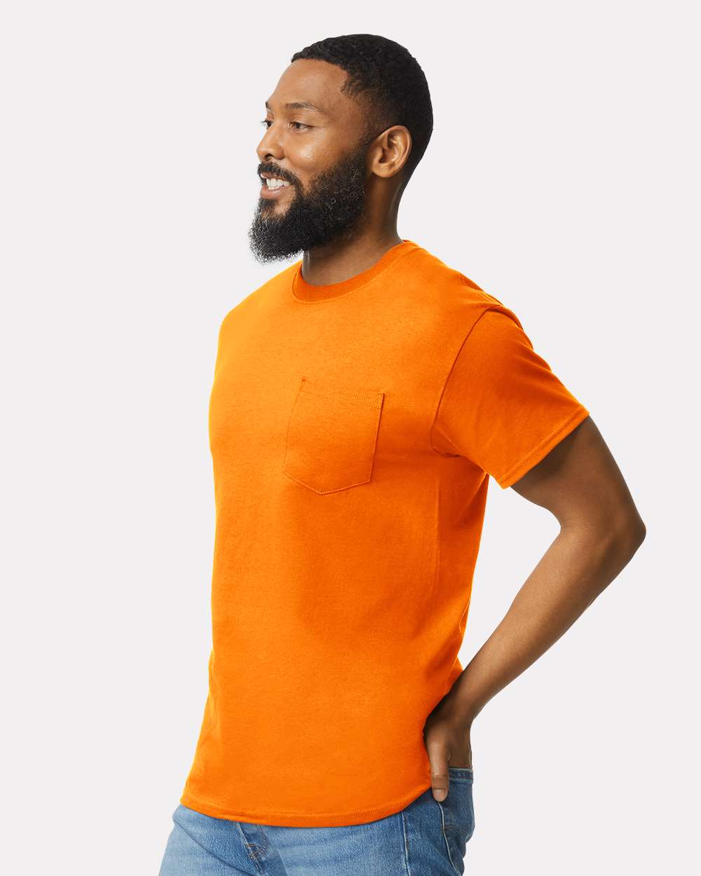 Unisex Ultra Cotton® Pocket T-Shirt - OnModelSide - B07060333 - Safety Orange