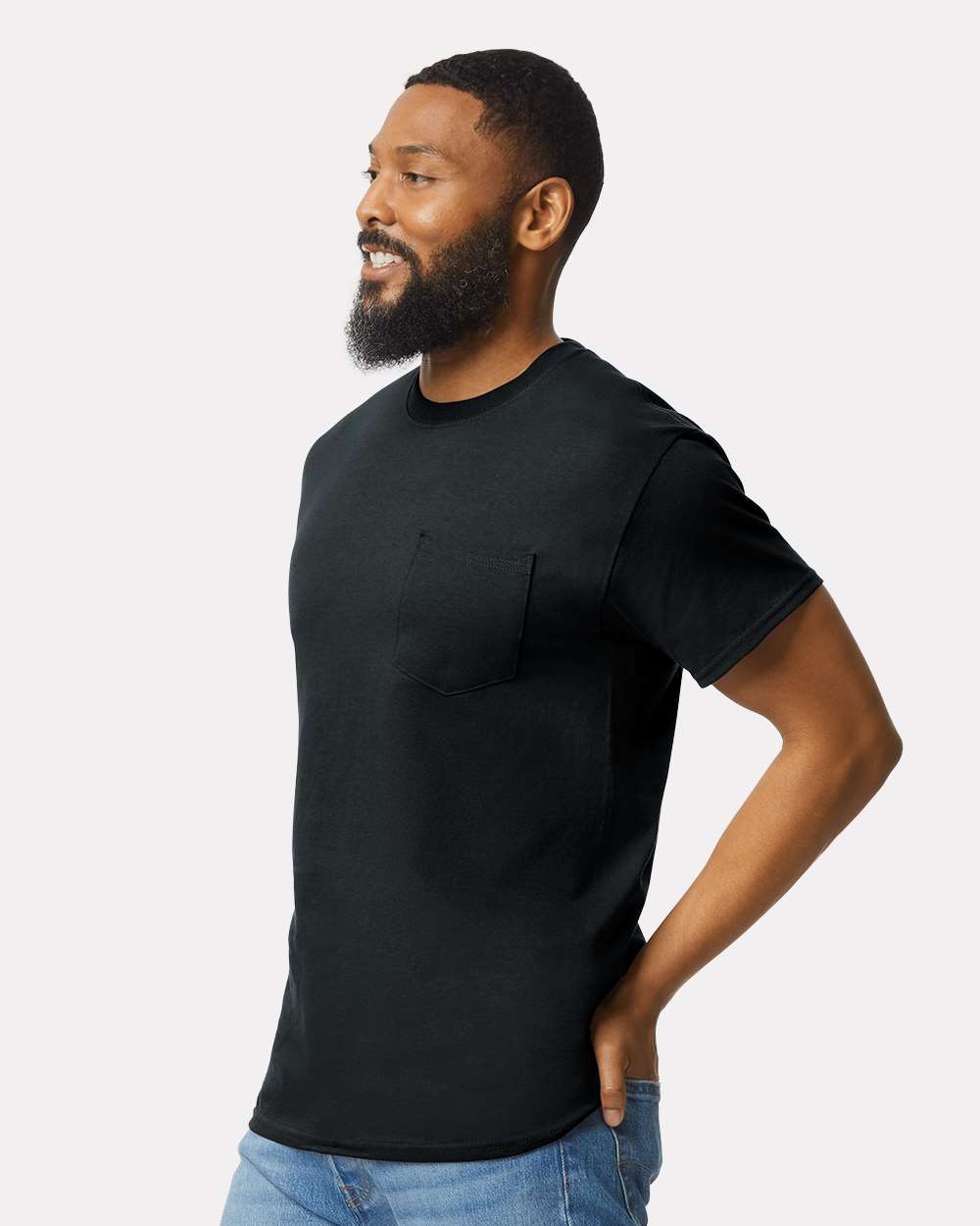 Unisex Ultra Cotton® Pocket T-Shirt - OnModelSide - B07060503 - Black