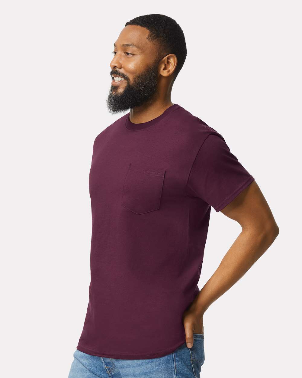 Unisex Ultra Cotton® Pocket T-Shirt - OnModelSide - B07060533 - Maroon