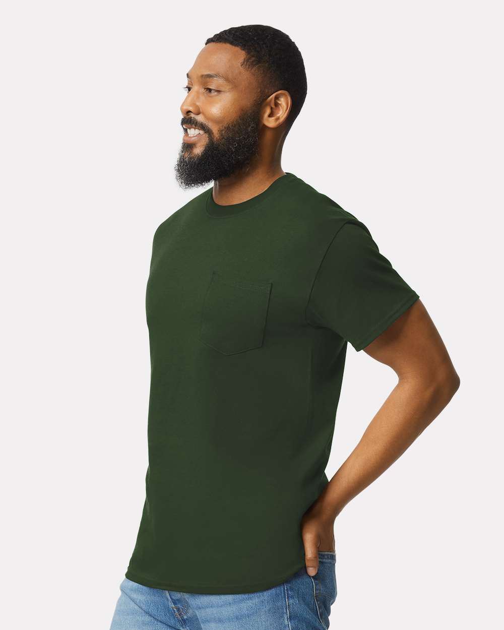 Unisex Ultra Cotton® Pocket T-Shirt - OnModelSide - B07060543 - Forest Green