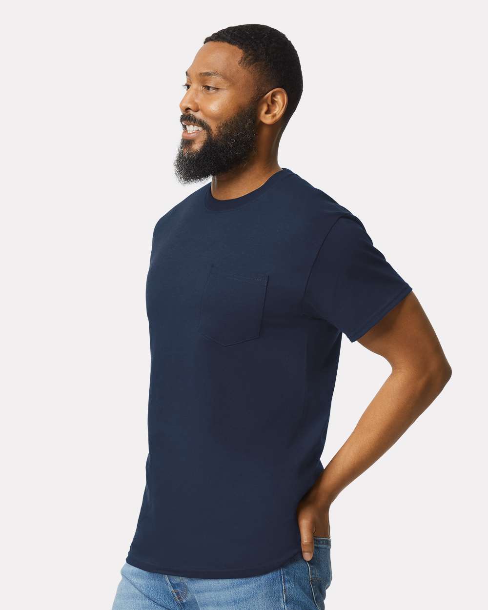 Unisex Ultra Cotton® Pocket T-Shirt - OnModelSide - B07060653 - Navy