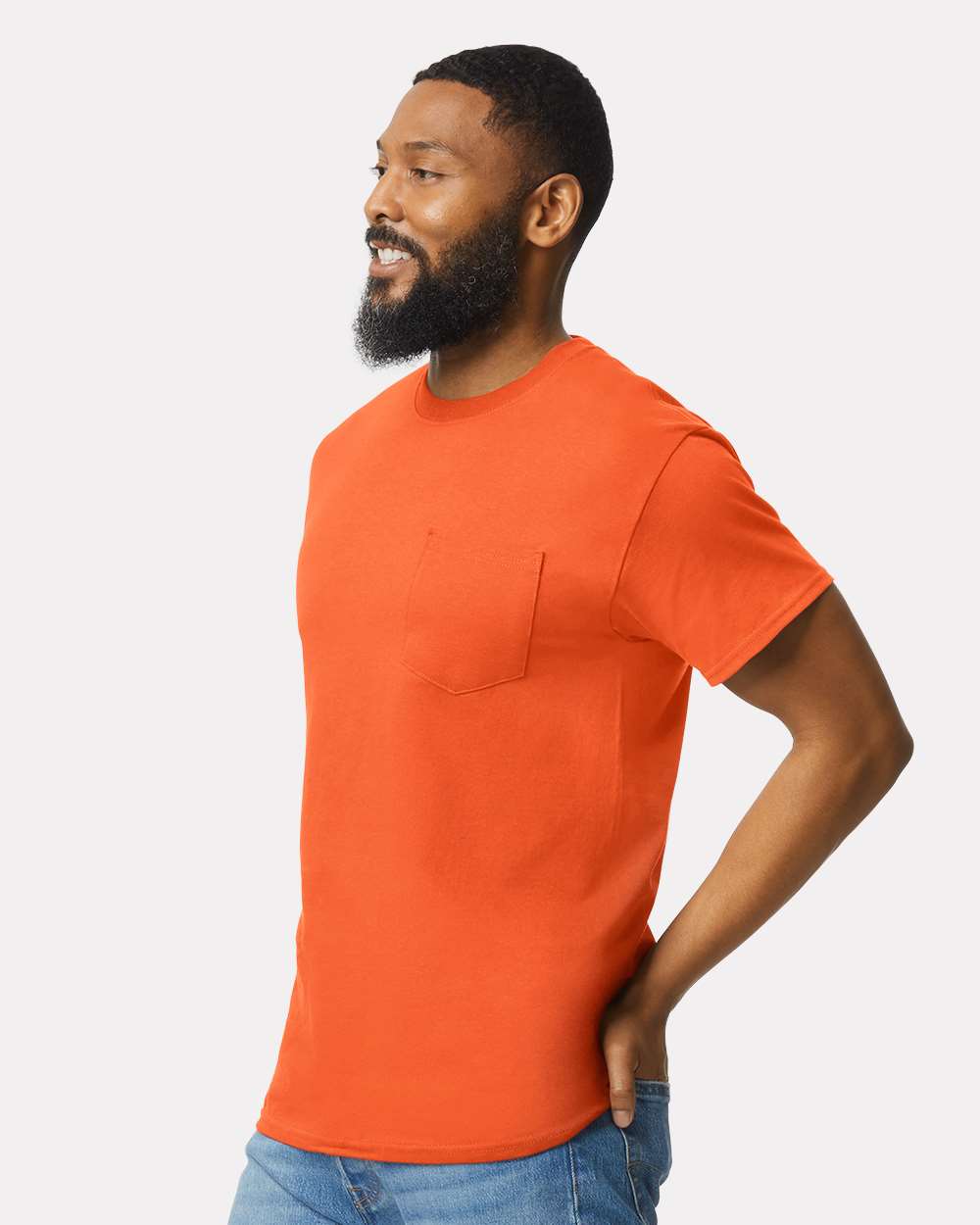 Unisex Ultra Cotton® Pocket T-Shirt - OnModelSide - B07060663 - Orange
