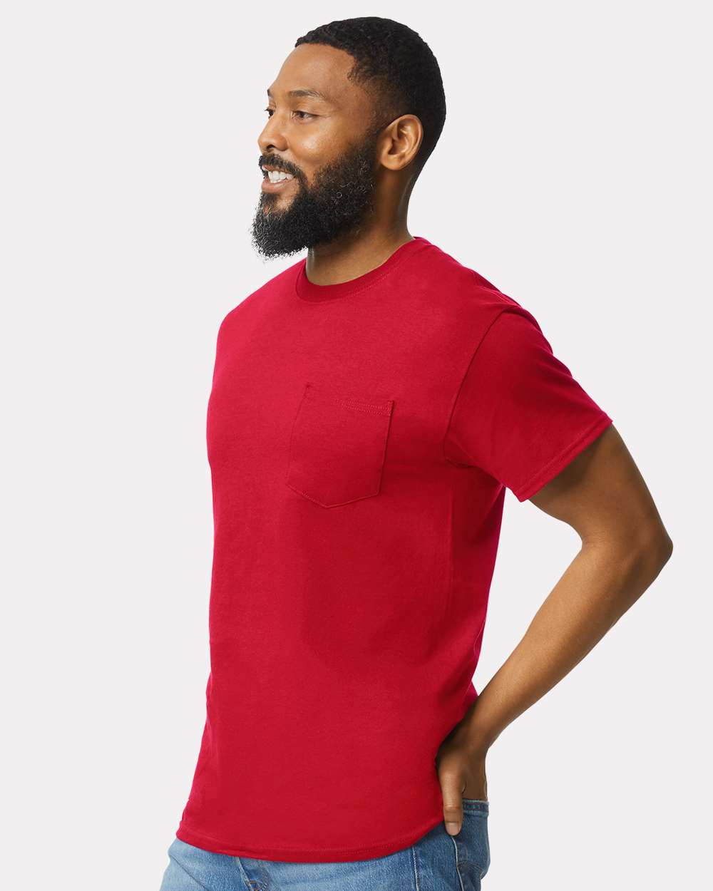 Unisex Ultra Cotton® Pocket T-Shirt - OnModelSide - B07060703 - Red