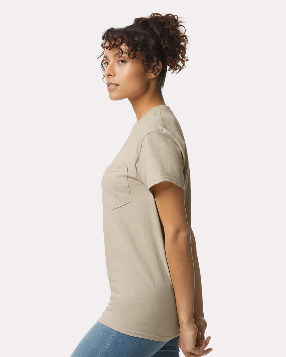Unisex Ultra Cotton® Pocket T-Shirt - OnModelSide - B07060733 - Sand