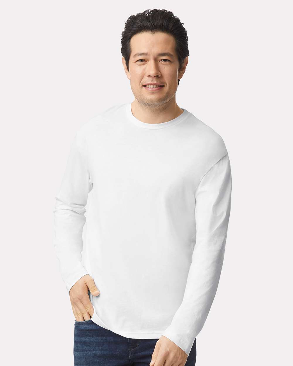 Men's Softstyle® Long Sleeve T-Shirt - OnModelFront - B05660003 - White