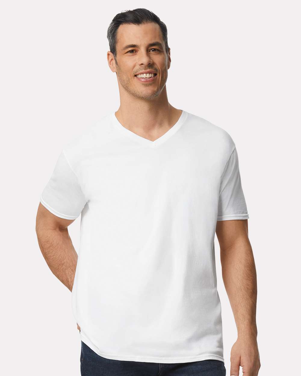 Men's Softstyle® V-Neck T-Shirt - OnModelFront - B01760002 - White