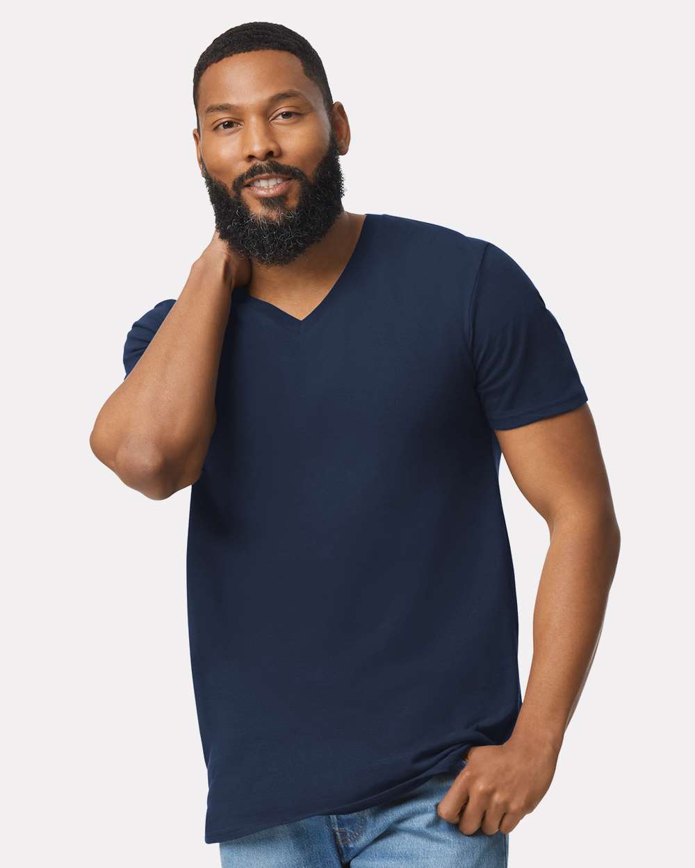 Men's Softstyle® V-Neck T-Shirt - OnModelFront - B01760653 - Navy
