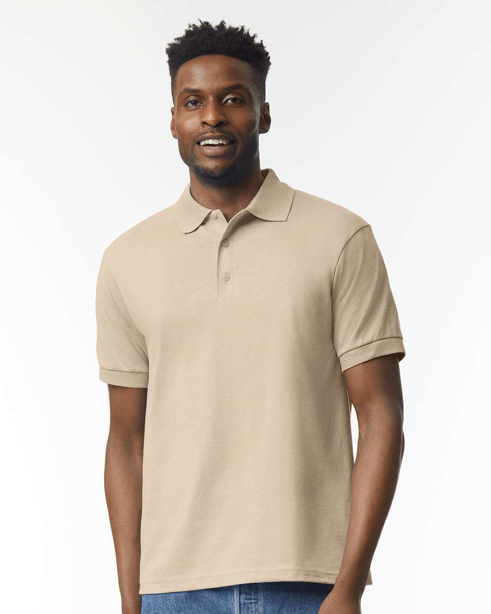 Men's DryBlend® Jersey Polo - OnModelFront - B11060733 - Sand