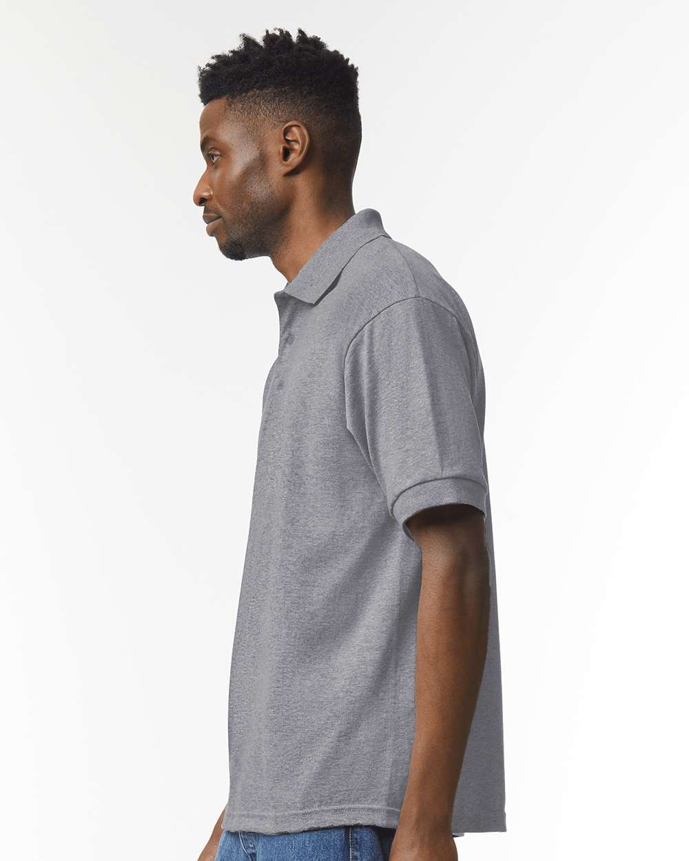 Men's DryBlend® Jersey Polo - OnModelSide - B11060133 - Graphite Heather