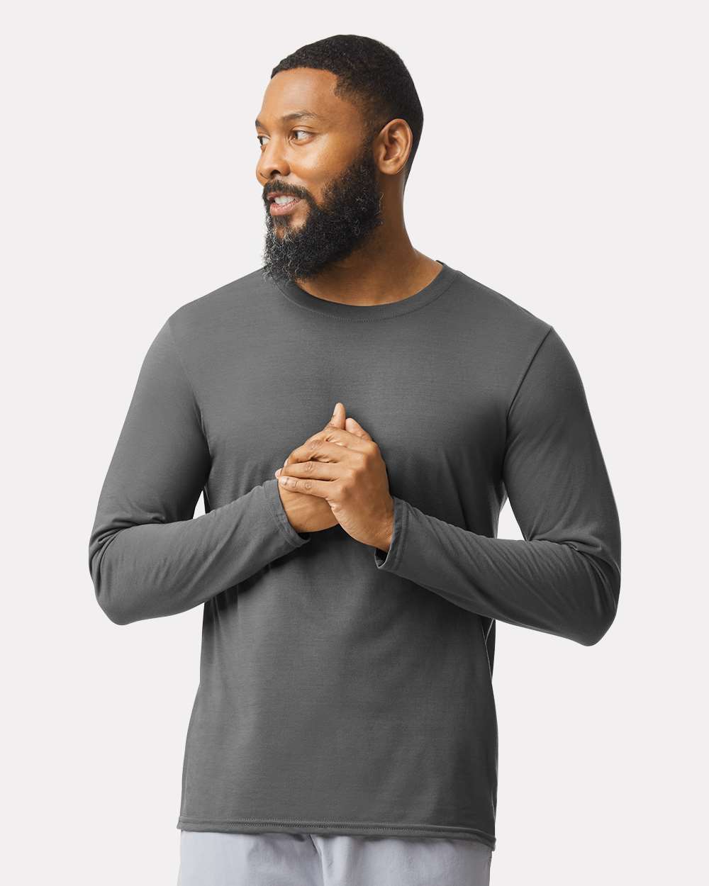 Unisex Performance® Long Sleeve T-Shirt - OnModelFront - B85560093 - Charcoal