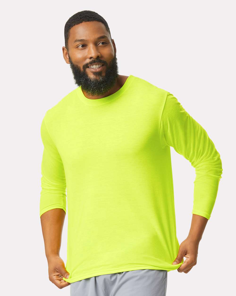 Unisex Performance® Long Sleeve T-Shirt - OnModelFront - B85560163 - Safety Green